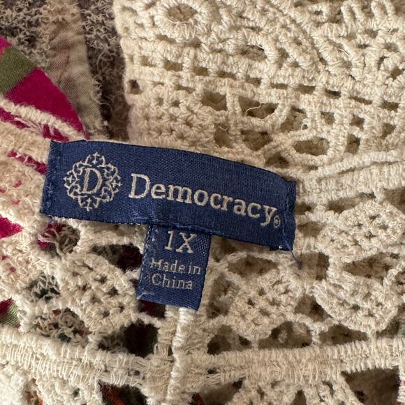 Democracy 1X-Large Kimono Cardigan Open-Front Crochet Embroidered 3/4 Sleeves - Picture 7 of 9